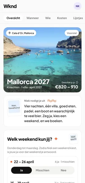De trippagina van Wknd op een telefoon